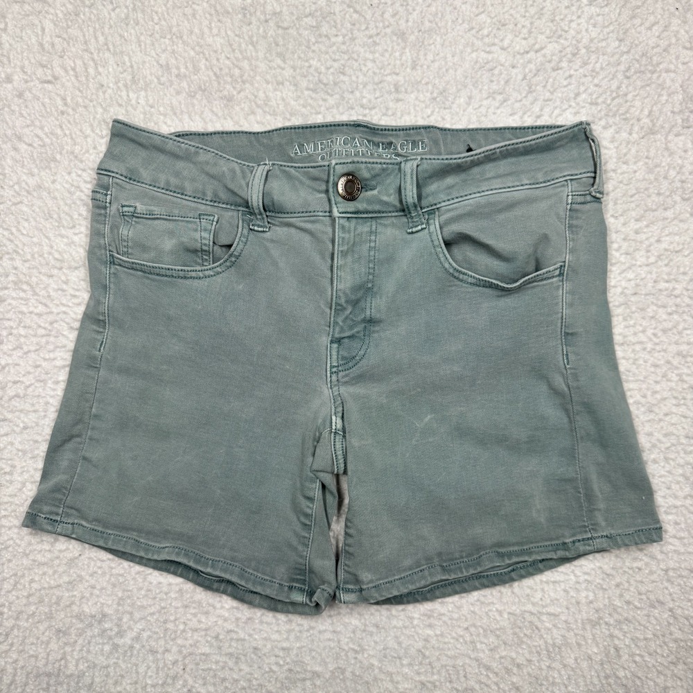 American Eagle Midi Shorts Next Level Stretch‎ Denim Green Women's Size 8 (30x5)